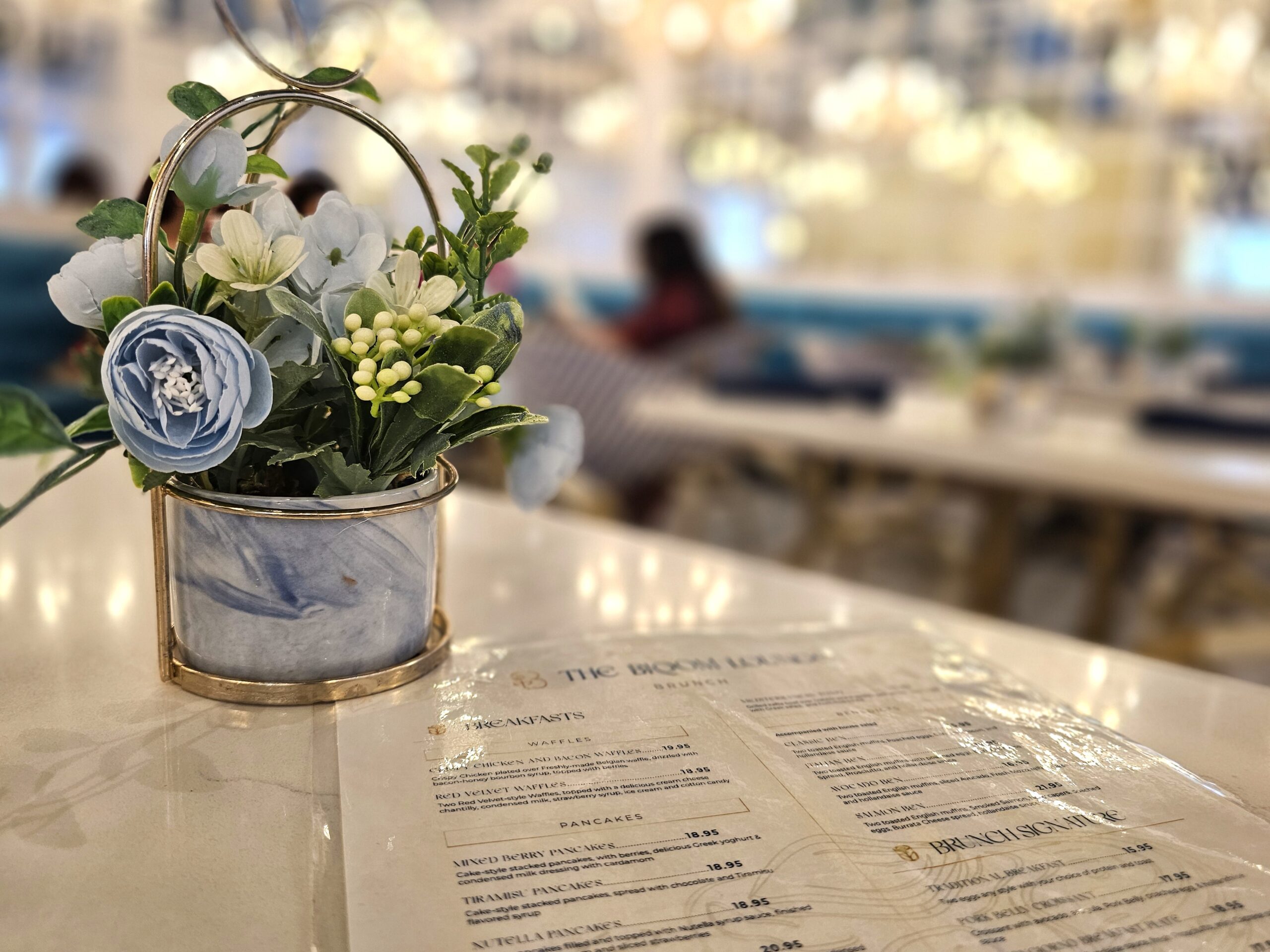 The Bloom Lounge menu and floral arrangement. PC: Michelle Joy, Harbors & Havens blog